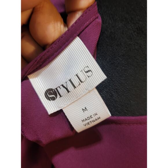 Stylus Top Women’s Size Medium Purple 100% Polyester Peplum Hem Bell Sleeves - Picture 8 of 11
